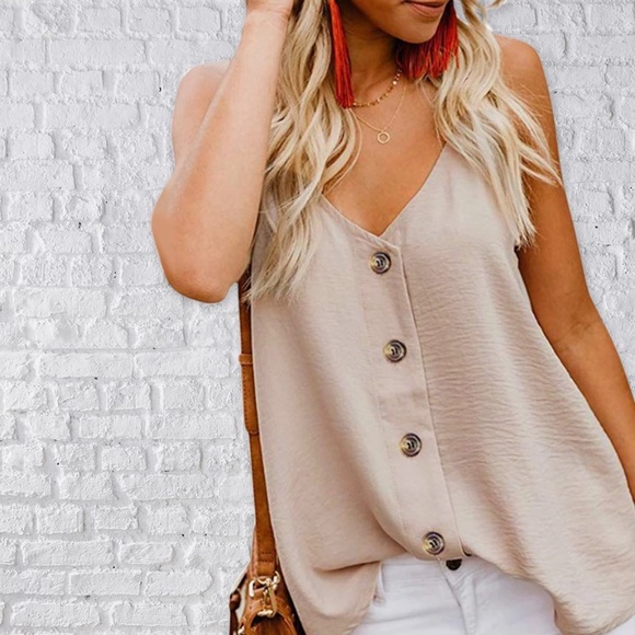 Chic Nation Tops - Khaki button up tank top
